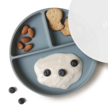 Suction Plates for Babies & Toddlers | BPA-Free Weaning Plate with Lid | Silicone Divided Plate | Microwave and Dishwasher Safe - 1 Pack (Ether)