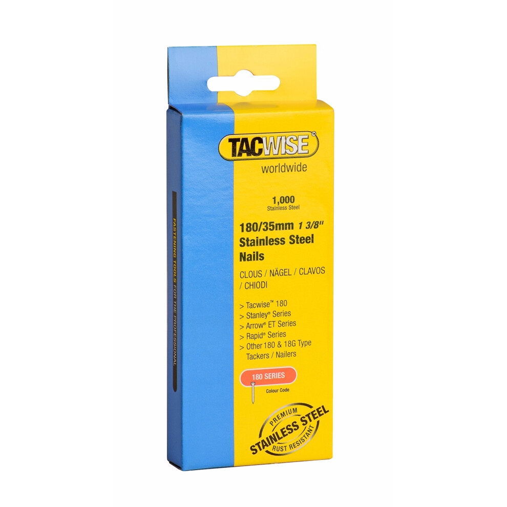 1068 Type 180 / 35 mm Stainless Steel 18G Brad Nails, Pack of 1000