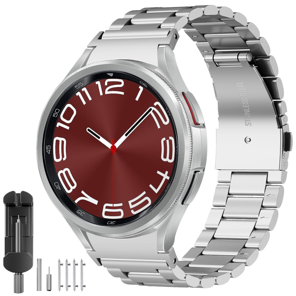 Compatible With Strap Samsung Galaxy Watch 7 6 5 4 44Mm 40Mm/Fe/Watch 6 4 Classic 47Mm 46Mm 43Mm 42Mm Lte/5 Pro 45Mm,No Gap Men Women Stainless Silver 613635229823