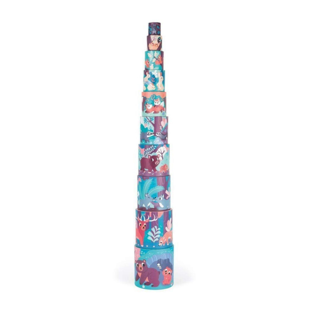 Janod - Forest Animals Round Pyramid - Early-Learning And Early Years Toy - Stack And Build Toy - Learn Sizes And Numbers - Suitable For Children From The