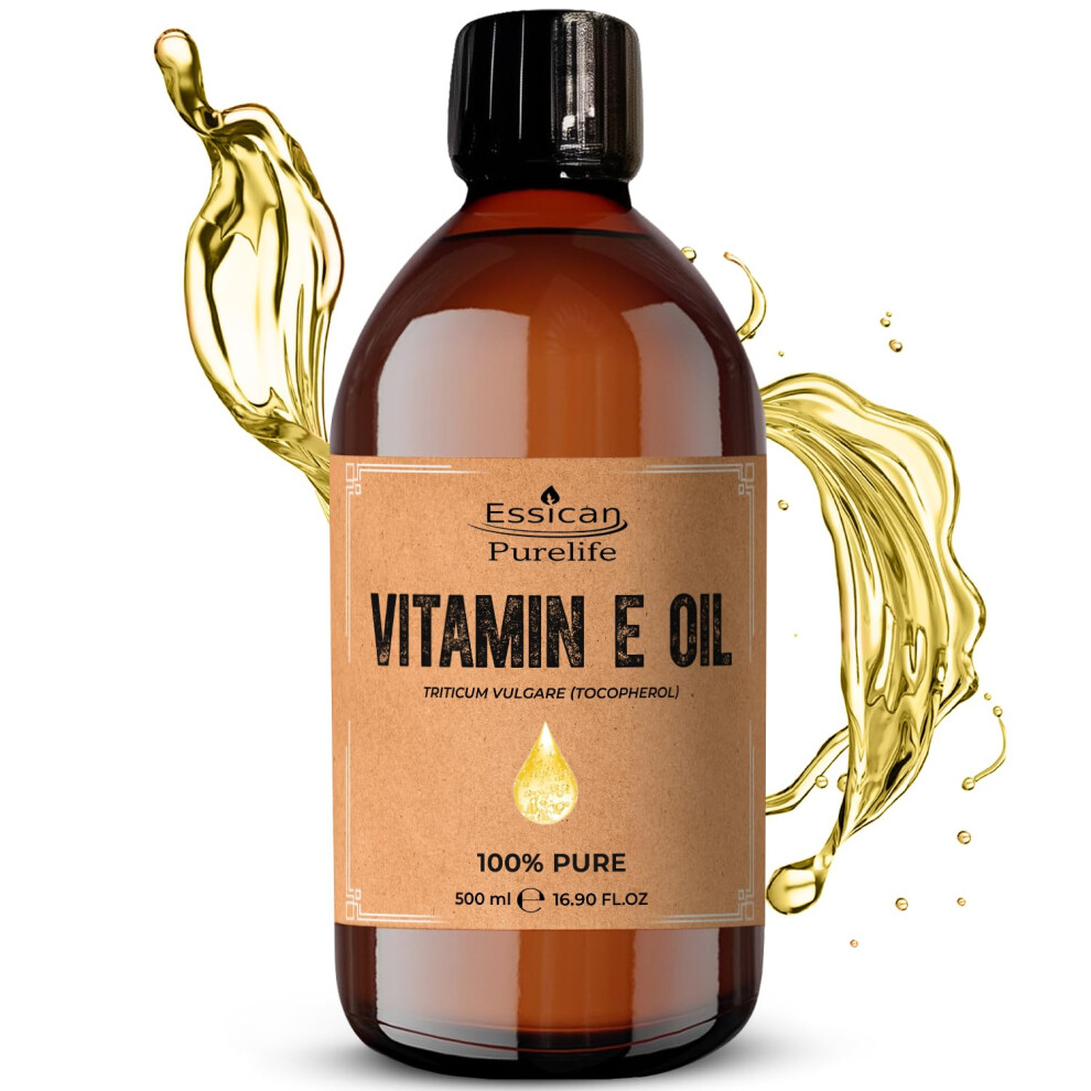 Essican Purelife Vitamin E Oil 500Ml - Vit E Pure Oil, 100% Natural Vitamin E Oil For Face, Hair And Nail Vitamin E Oil For Skin, Vitamin E Oil For Hair &, Scalp,