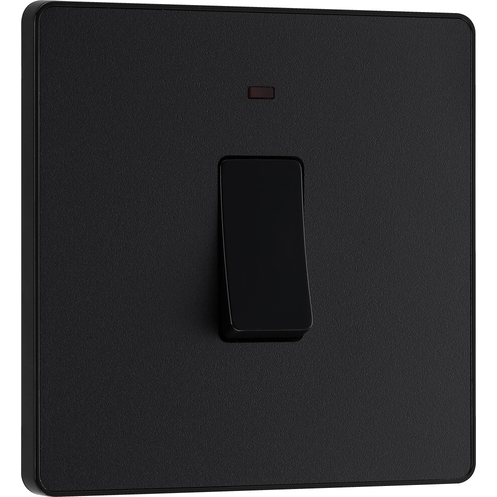 Bg Electrical Single Wall Switch With Led Power Indicator, Double Pole, Screwless Front Plate, Round Edges, Evolve, Matt Black, 20A, Pcdmb31b 5050765183659
