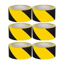 Tezraftaar 6 x Floor Marking Tape 48mm x 33m HDPE Yellow & Black Hazard Warning Caution Barrier Flooring Steps Parking High Visibility