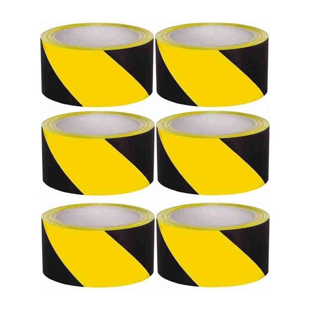 Tezraftaar 6 X Floor Marking Tape 48Mm X 33M Hdpe Yellow & Black Hazard Warning Caution Barrier Flooring Steps Parking High Visibility 5061055133049