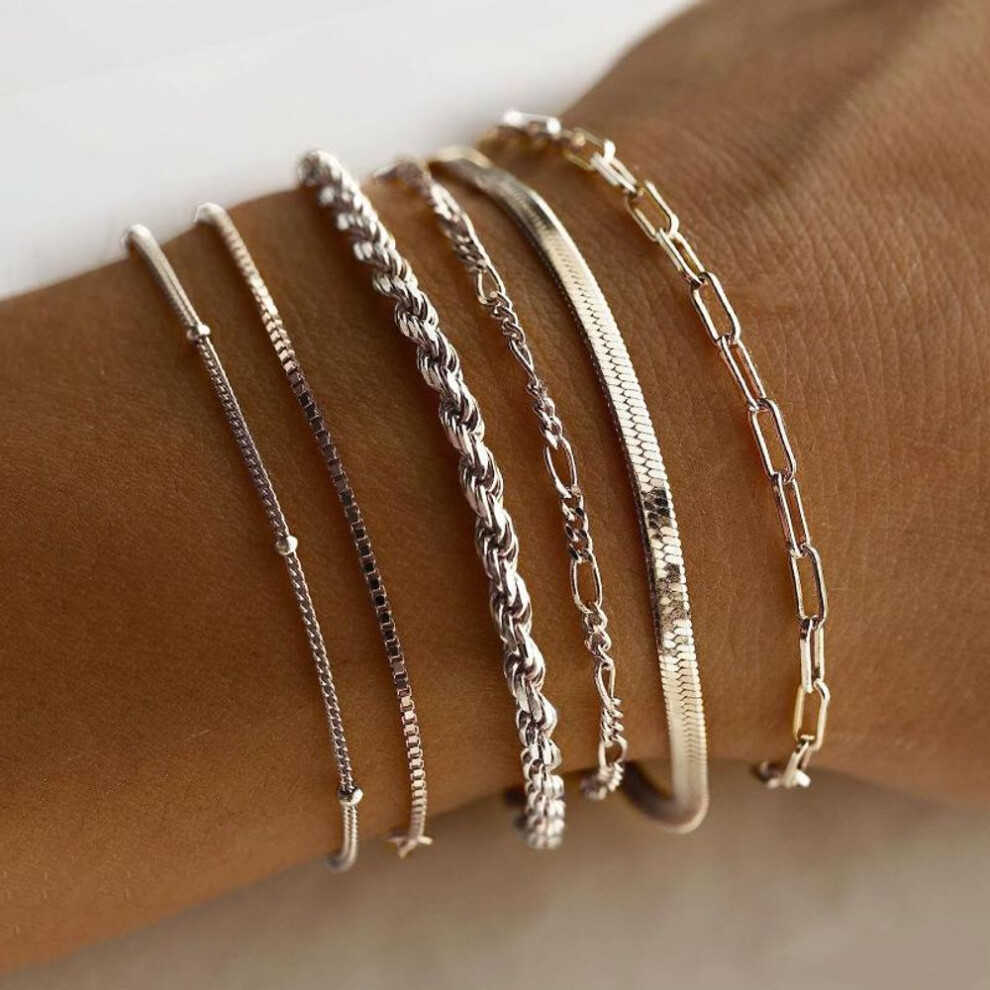 (aero) Trendy Metal Gold Color Cuban Chain Bracelets Classic Snake Chain Bangle Bracelets Set For Women Fashion Jewelry Gifts