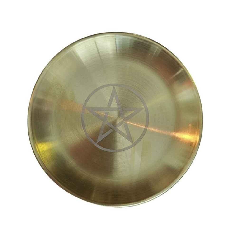 (as the picture, 1) Pentagram Astrology Candlestick Table Altar Plate Tile Divination Round Metal Storage Plate Candle Holder Ritual Tray