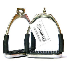 STIRRUPS OFFSET EYE FLEXI SAFETY STIRRUPS OPTIMUM LEG POSITION HORSE RIDING IRONS STAINLESS STEEL 4.75" BNWT