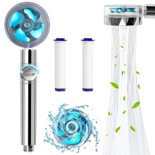 High Pressure Water Saving Shower Head - Propeller - Turbo Fan Drive Jet Shower Head-with Water Stop Button and 2Pcs Filter-360 Degree Rotating Shower