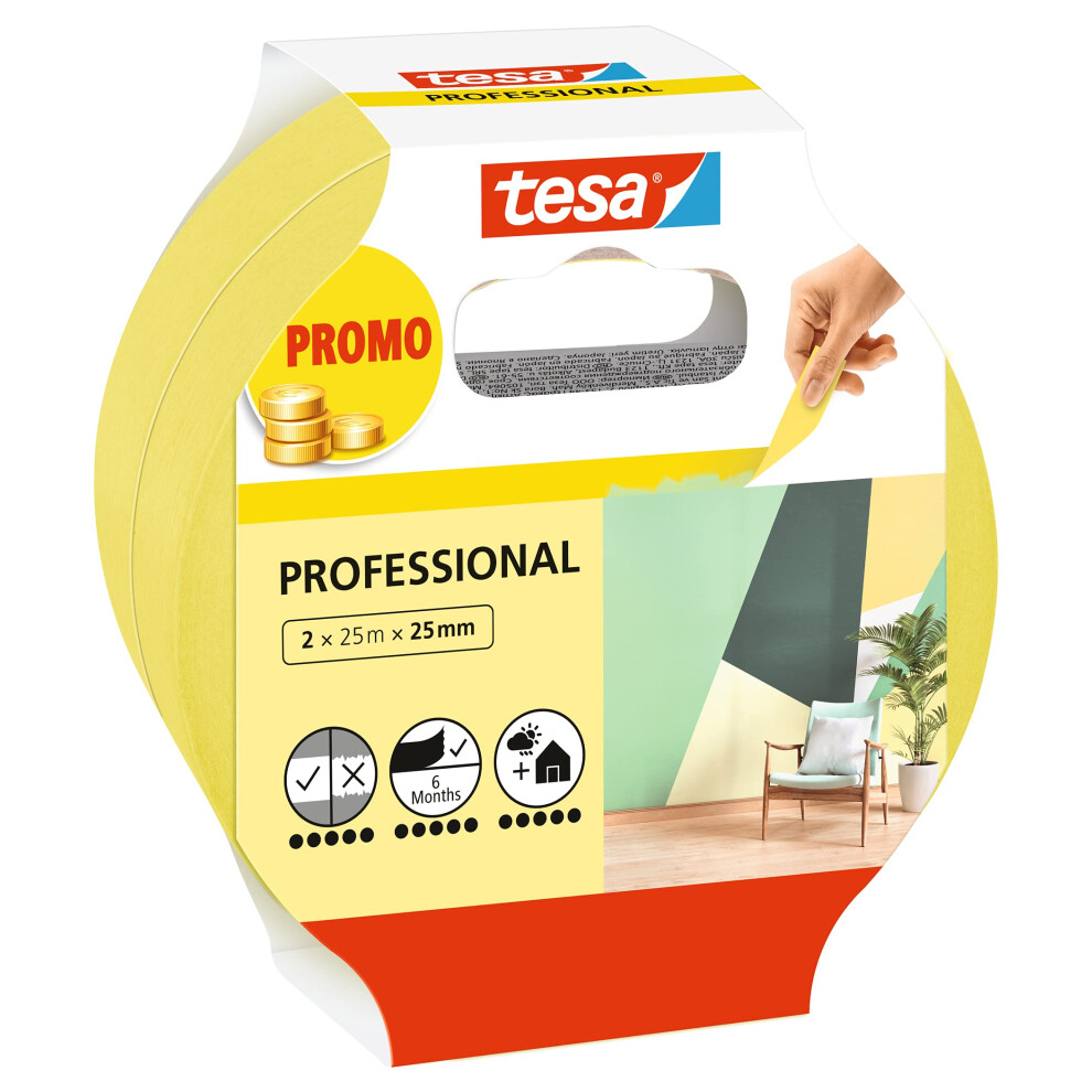Tesa Masking Tape Professional - Painter's Tape Made Of Thin Washi Paper For Particularly Precise Masking During Painting Work - For Indoors And 4042448180933