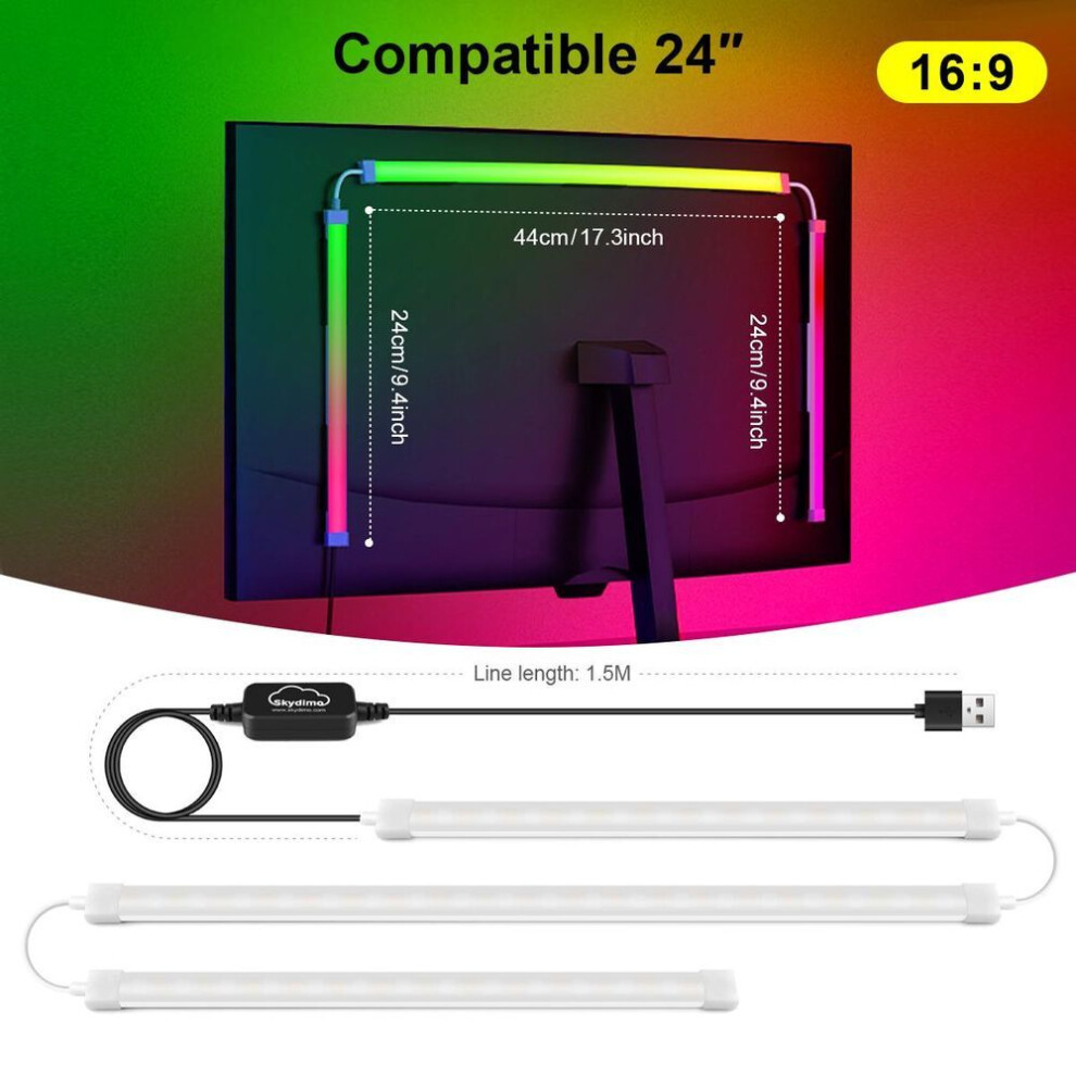 (as the picture, 24 inch monitor) Ambient PC Screen Backlight LED Strip Lights For Computer Monitor USB RGBIC Tape Color Sync Atmosphere Decor Kit For Gaming Room