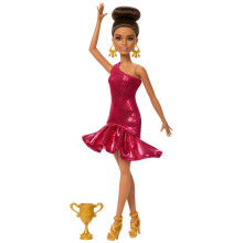 Barbie Ballroom Dancer Fashion Doll with Red Ruffle Robe Dancing Shoes & Brown Styled Hair Dancing Trophy Accessory