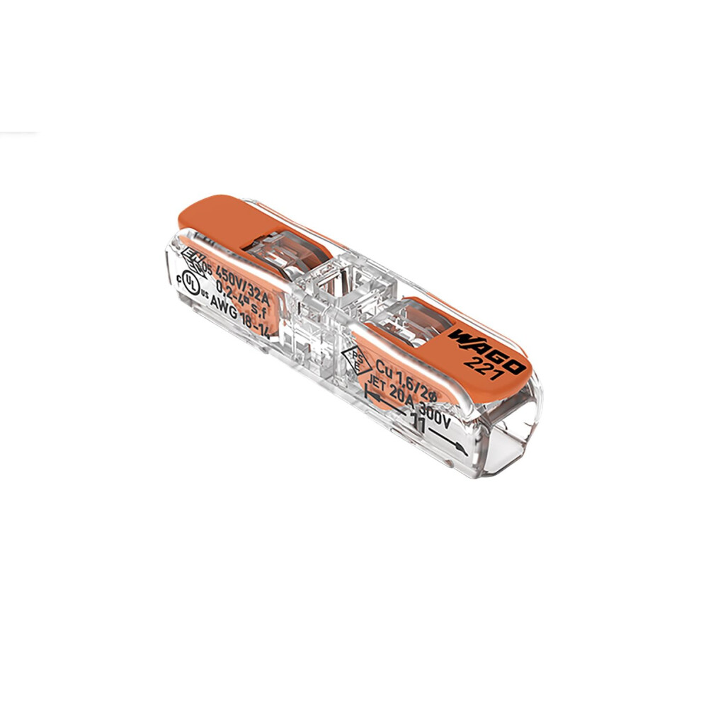 221-2411 Terminal 2 Conductor 4 Mmâ² Through Clamp Connector With Lever (Pack Of 10) 4050821162735