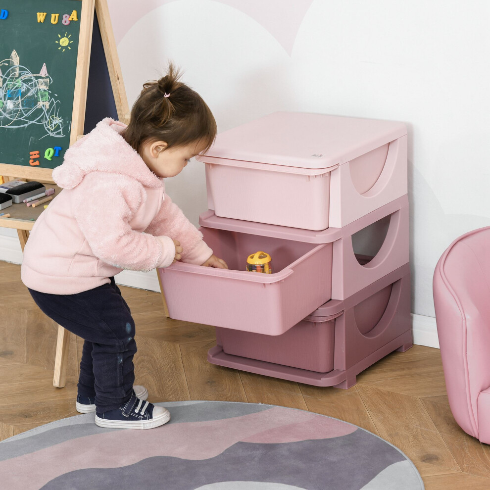 HOMCOM Kids Storage Units with Drawers 3 Tier Chest Dresser Tower Pink