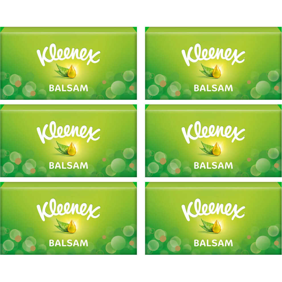 Kleenex Balsam Facial Tissues – 6 Standard Tissue Boxes - Balmcare With Aloe Vera, Vitamin E And Calendula