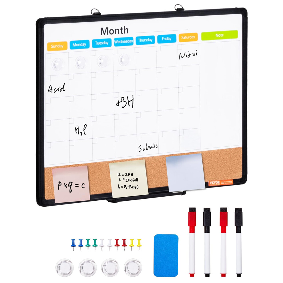 24"x 18" Monthly Calendar Whiteboard & Cork Board Combo with Aluminum Frame – 2-in-1 Magnetic Dry Erase Bulletin Board for Wall Mount – Ideal for