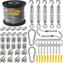 30M 304 Stainless Steel Catenary Wire Rope Kit | Heavy-Duty 2mm PVC Coated Garden Wire with M5 Turnbuckles & Vine Eyes for Climbing Plants, Trellis,
