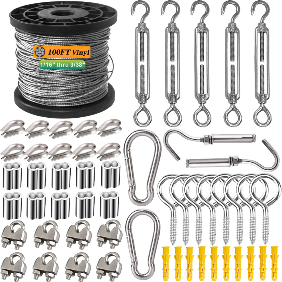 Roxanned 30M 304 Stainless Steel Catenary Wire Rope Kit | Heavy-Duty 2Mm Pvc Coated Garden Wire With M5 Turnbuckles & Vine Eyes For Climbing Plants, Trellis,