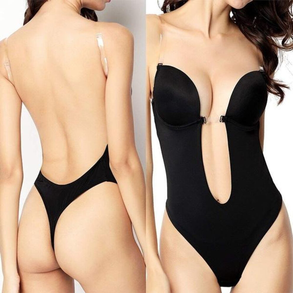 (black, XL) Backless Bra Croset Deep V Invisible Underwear Wedding Dress Siamese Underwear