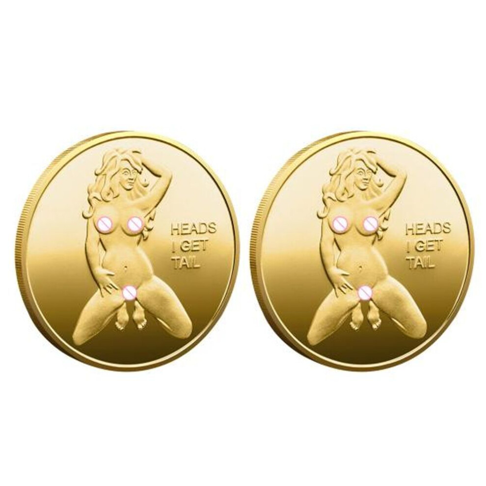 (golden, 2pcs) Sexy Women Coin Heads And Tails Date Night Coin Metal Double-Sided Lucky Token Adults Challenge Coin Prank Gift for Men Women Valentine's Day