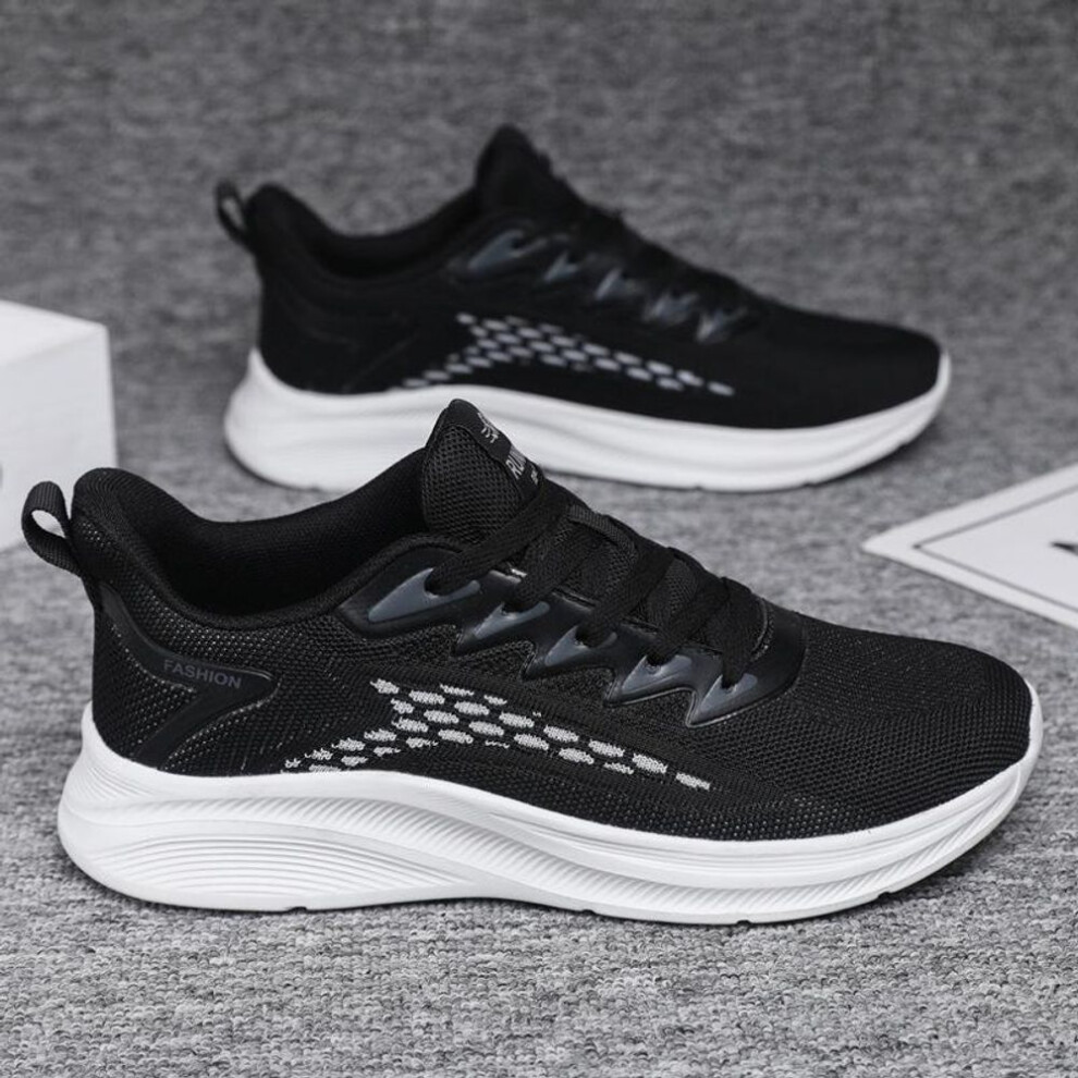 (black, 44) Men's new fly-woven mesh sneakers foam sole soft-soled shoes trendy versatile casual shoes youth trendy shoes