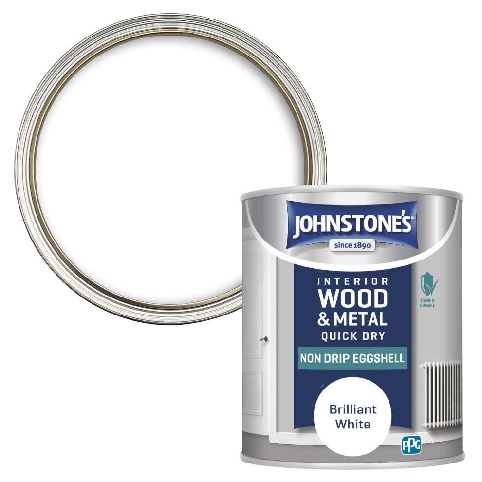 Johnstone's - Interior Wood And Metal Paint - Eggshell Finish - Brilliant - 750 Ml - Quick Drying - Non Drip Water Based Formula White