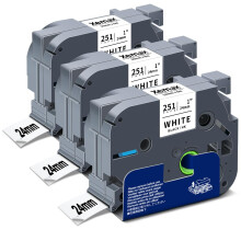 3X XemaX 24mm Label Tape Replacement for Brother Tze-251 Aze251 TZe251 TZ251 TZe Laminated Tape Black on White Compatible for Brother Labeller