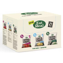 Eat Real Crisps Vegan & Healthy Snacks Variety Box Pack of 21 Mix of Quinoa, Lentil & Hummus Chips