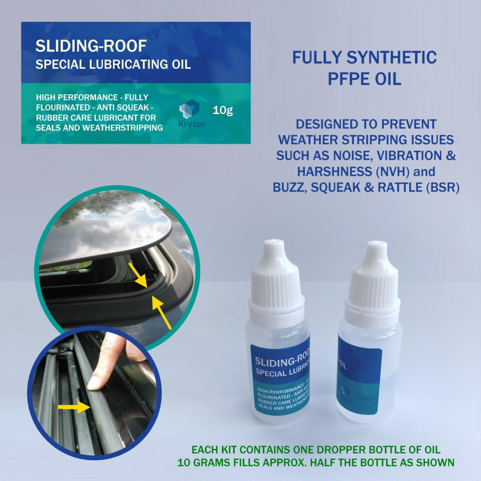 Car Sunroof Lubricant Kit - Sliding Roof Special Grease (10g) for Tracks &  Guide Rails and Special Krytox Lubricating Oil (10g) for Rubber Seals & on  OnBuy