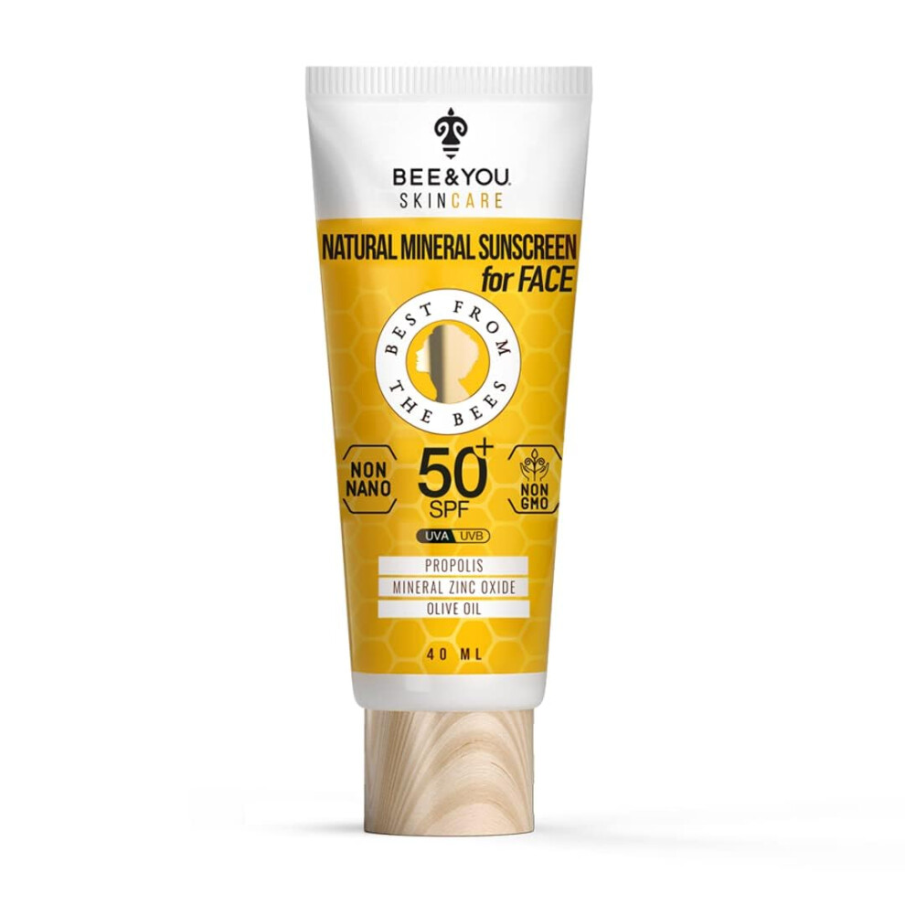Bee & You Bee And You Spf 50 Facial Sunscreen, Uv Protection, Clear, Sensitive Skin, Mineral Zinc Oxide, Propolis Extract, 100% Natural, Hypoallergenic, 38Ml