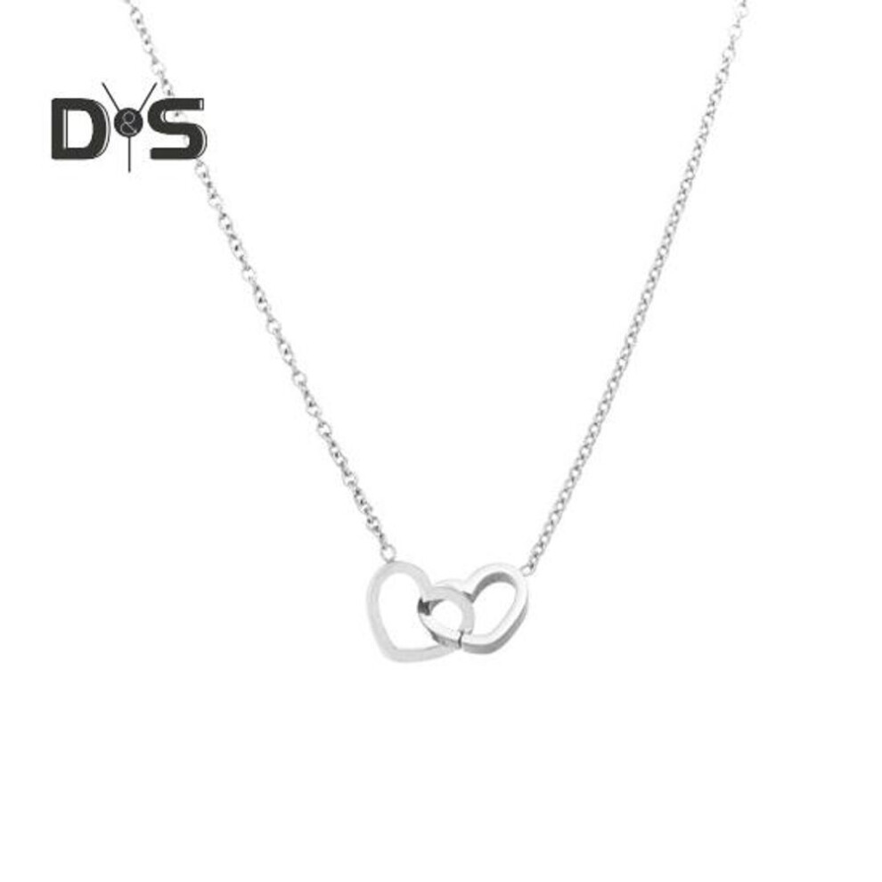 (silver) Double Heart Necklace Hollow Heart Pendant Chain Necklace Valentine's Day Birthday Anniversary Jewelry For Women