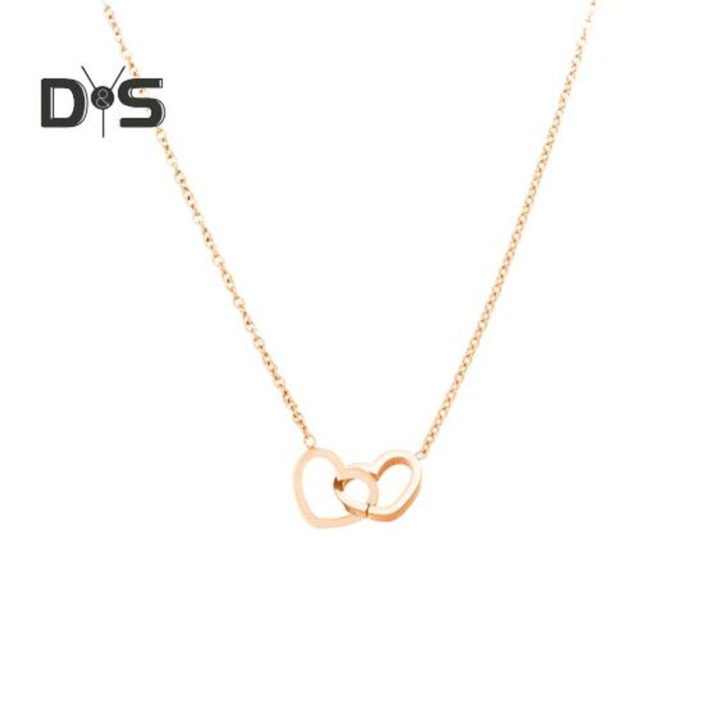 (rose gold) Double Heart Necklace Hollow Heart Pendant Chain Necklace Valentine's Day Birthday Anniversary Jewelry for Women