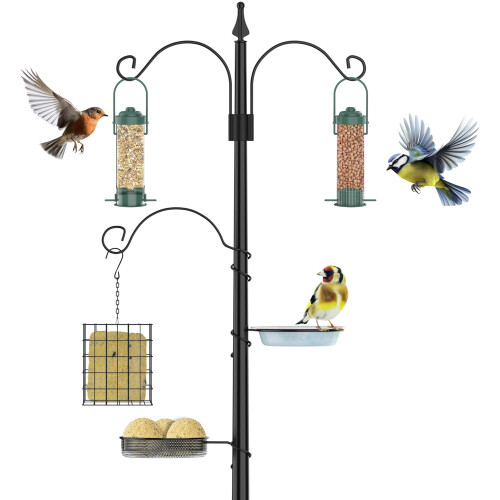 Bird Feeder with 3 Bird Feeders & 2 Dishes | Bird Feeders Hanging Station | Bird Feeding Station | Bird Feeder Pole | Metal Feeder Stand for Birds |