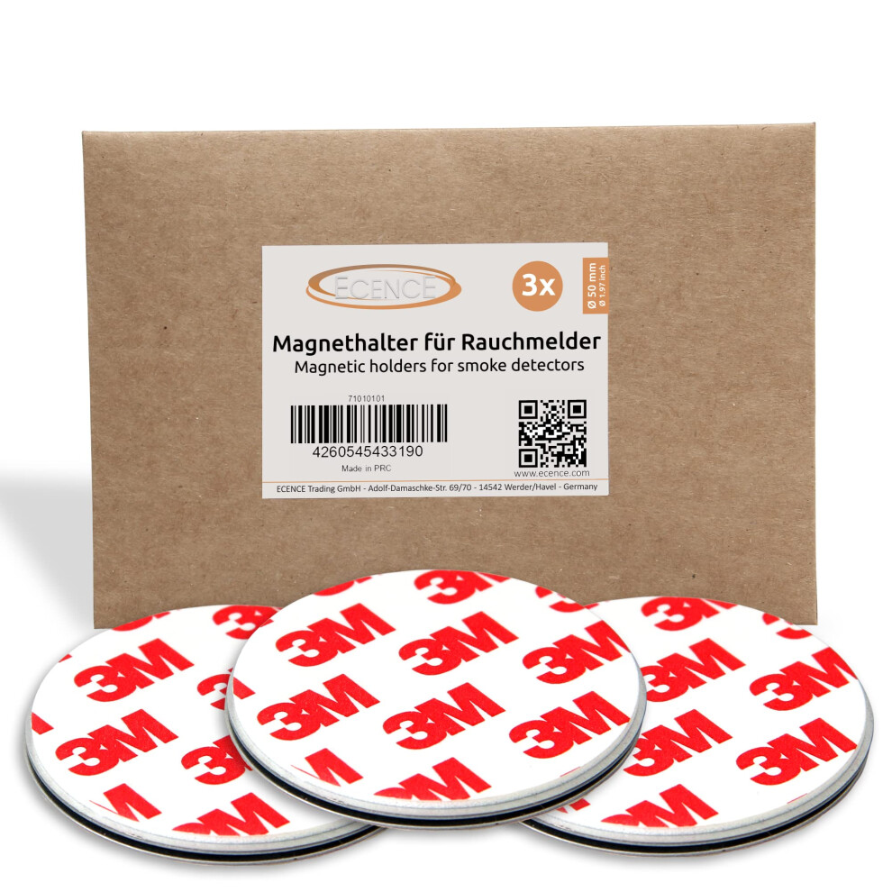 3Pcs Magnetic Smoke Detector Mount Magnetic Adhesive Pads For Smoke Alarms Ã 50Mm - Fast & Safe Mounting - No Drilling Or Screws - Fire Protection - 4260545433190