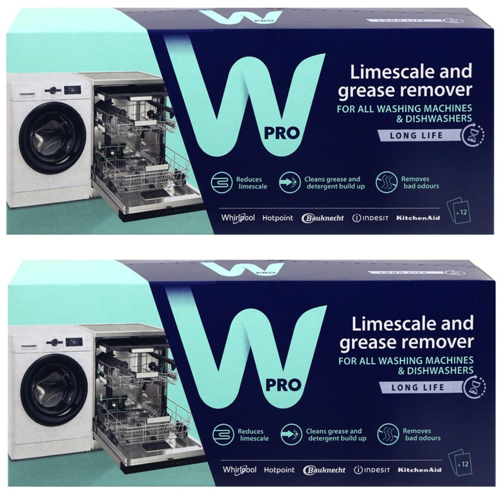 Professional Washing Machine Dishwasher 3in1 Limescale Descaler & Detergent Remover 24 x 50g Sachets (2 Pack)