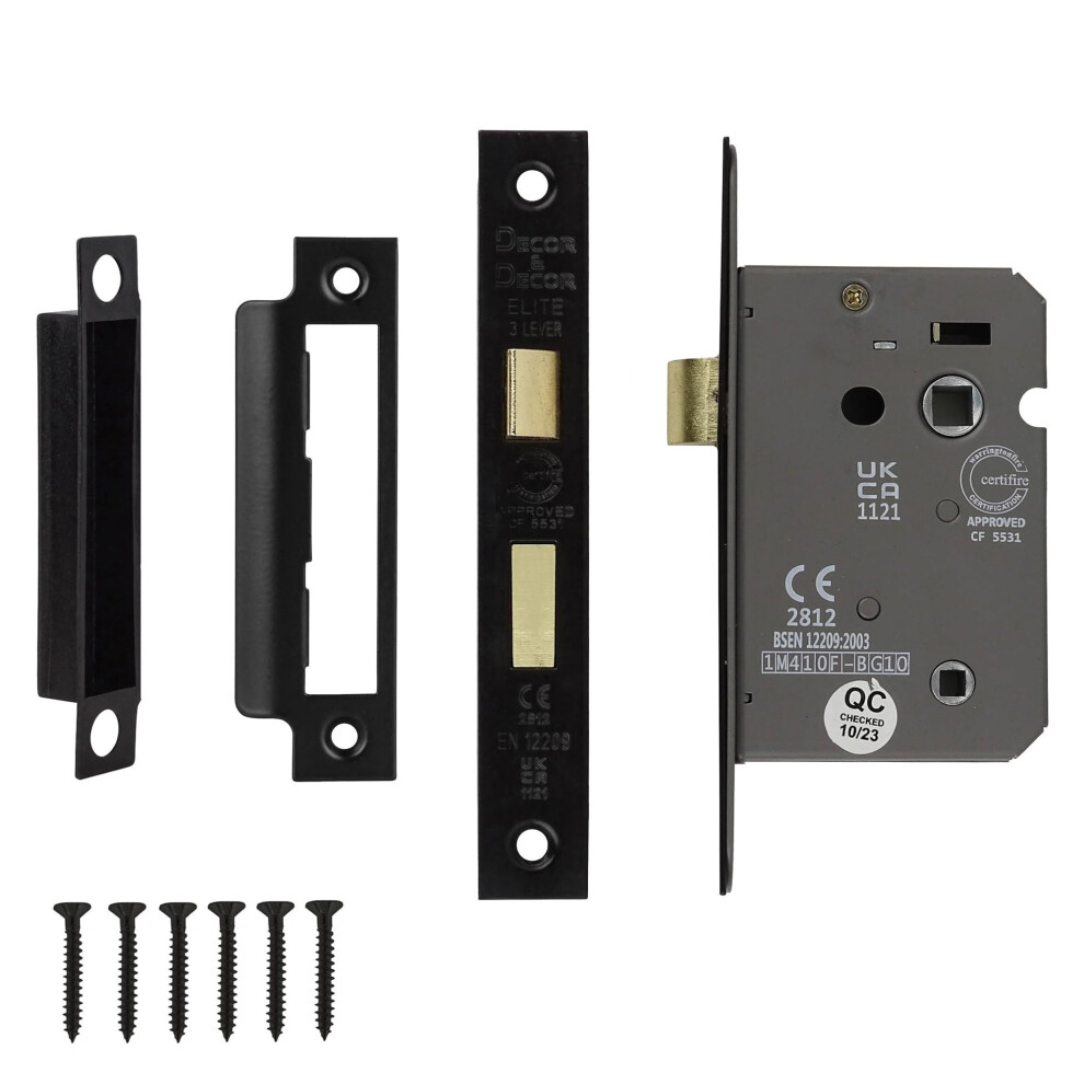Bathroom Mortice Lock - 2.5Inch / 64Mm - Matt Black - Fire Rated - Ukca & Ce Approved 5056682702904