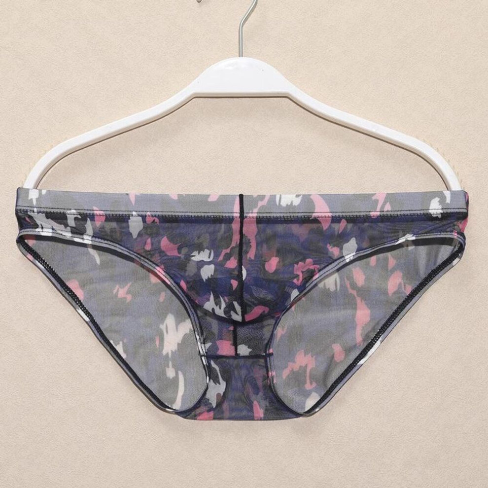 (2XL, purple) New Men's Mesh Breathable Low Waist Printed Briefs - Sexy European and American Style
