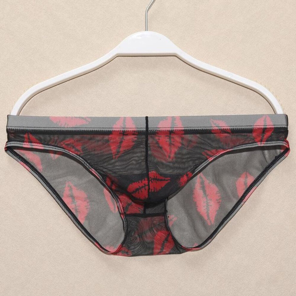 (M, red) New Men's Mesh Breathable Low Waist Printed Briefs - Sexy European and American Style