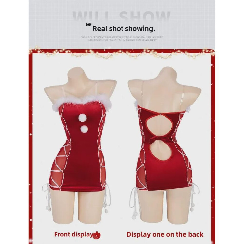 (Red with Headband) 2025 New Year's Bunny Girl Lingerie Set: Plush Tube Top & Hip Skirt Costume