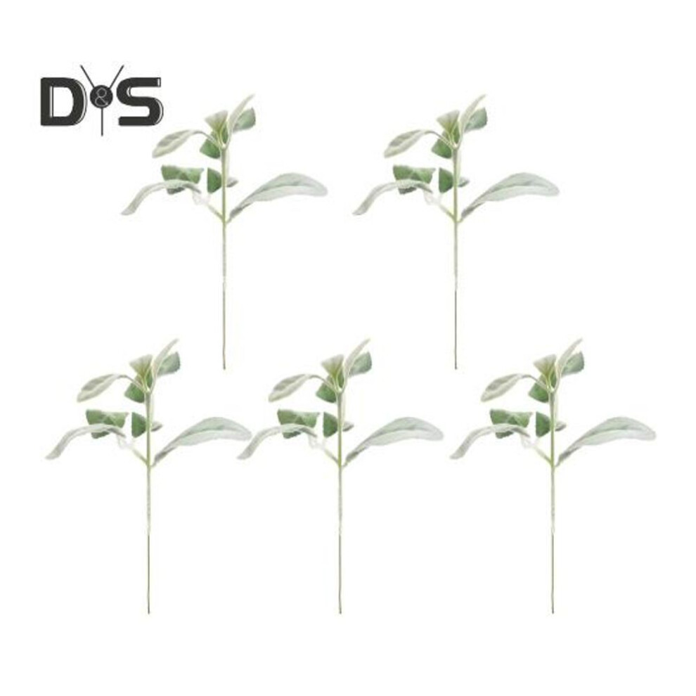 5pcs Artificial Flocked Lambs Ear Leaves With Stem Reusable Home Wedding Party Faux Greenery Floral Arrangement Indoor Outdoor Decoration Photo Props