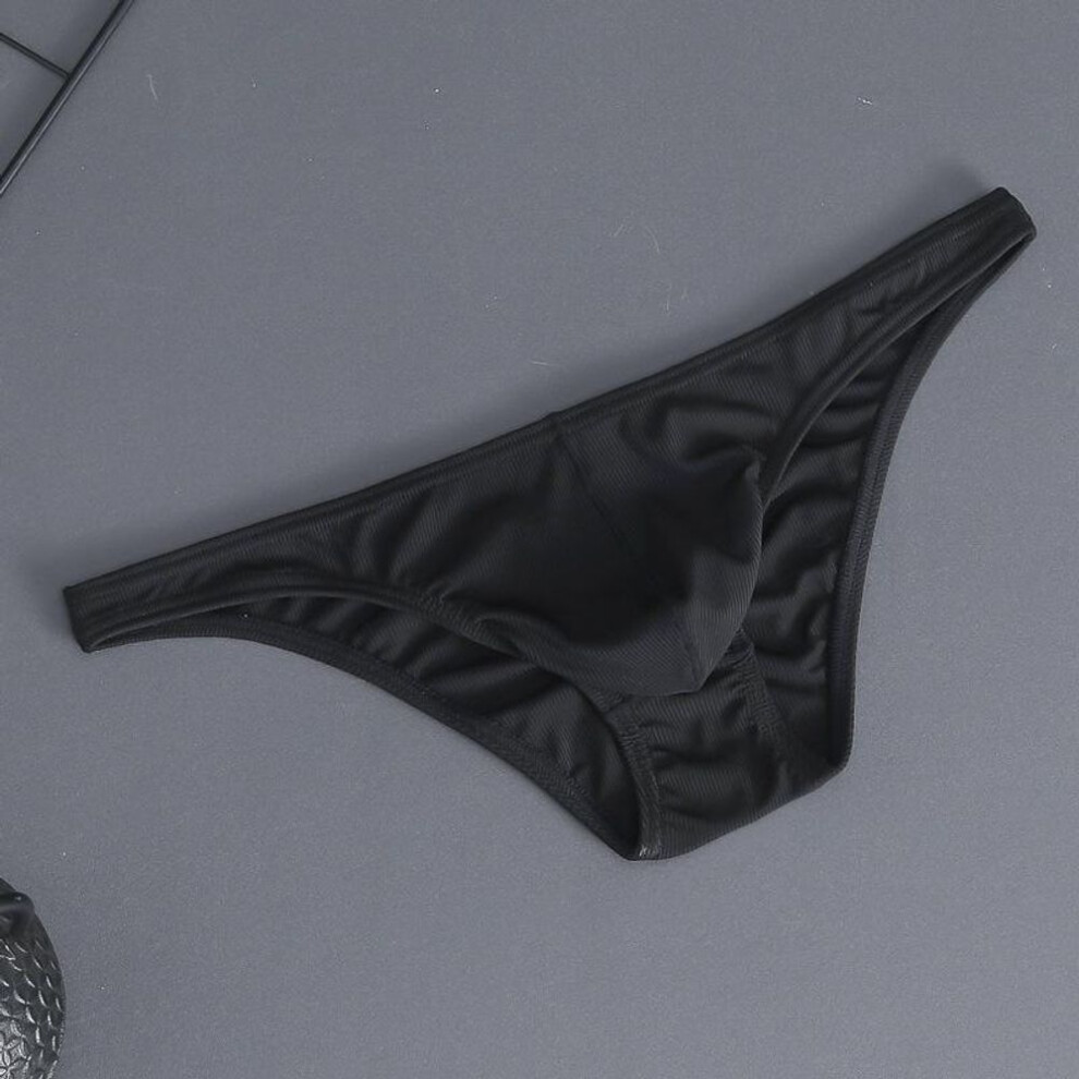 (XL, black) Men's Low Waist Silky Solid Color Sexy Briefs and Thong