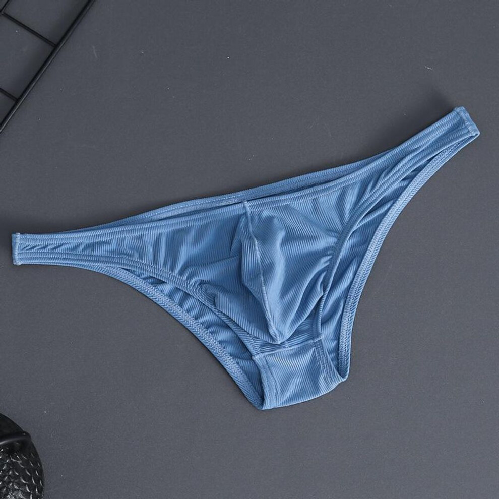 (Medium, blue) Men's Low Waist Silky Solid Color Sexy Briefs and Thong