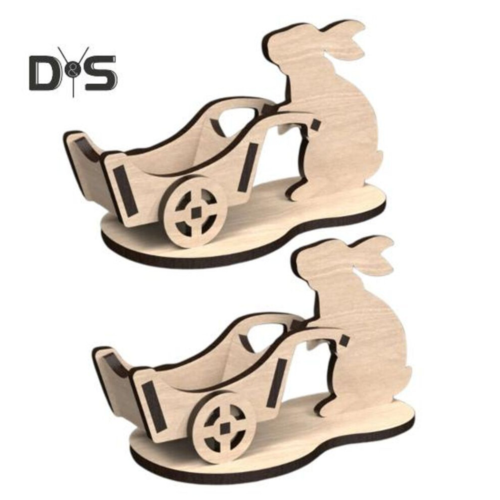 2Pcs Easter Egg Holder Farmhouse Rustic Wooden Bunny Cart Egg Storage Stand Display Rack Rabbit Table Sign Desktop Decoration Ornament