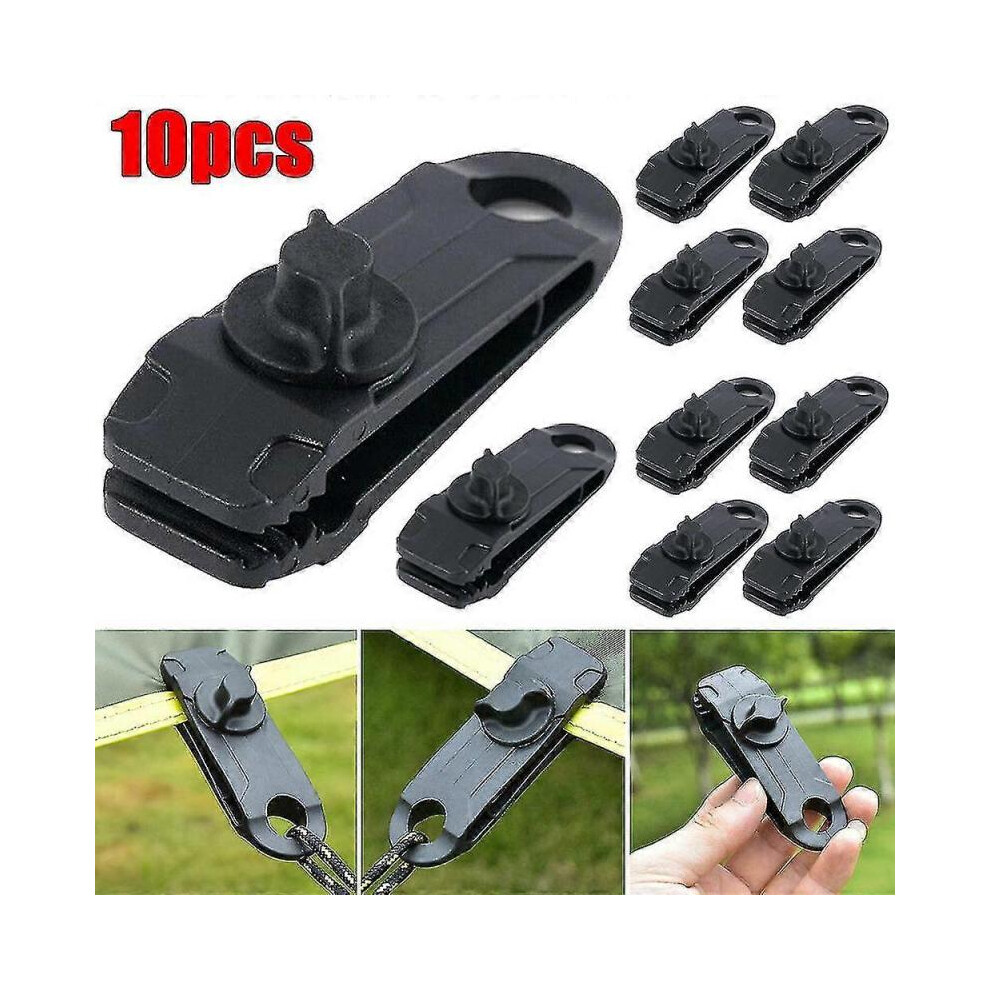 Pince à bâche de tente réutilisable Outil de camping (10pcs, noir)