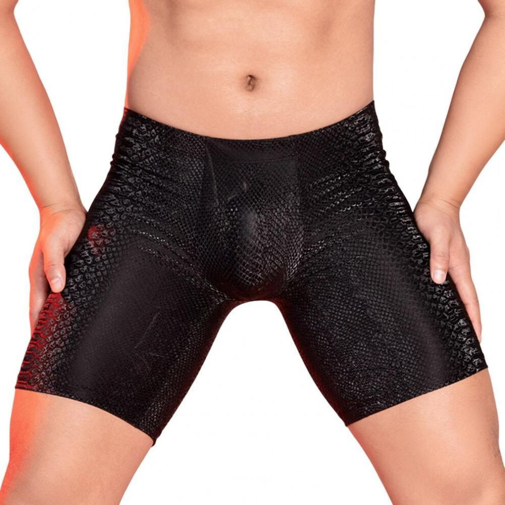 (One Size, black) Men's Faux Leather Underwear Mid-ris 3D U-convex Snake Leopard Print Stretchy Skinny Shorts Briefs