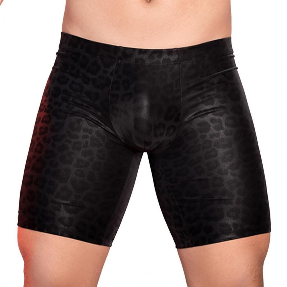 (One Size, cool black) Men's Faux Leather Underwear Mid-ris 3D U-convex Snake Leopard Print Stretchy Skinny Shorts Briefs