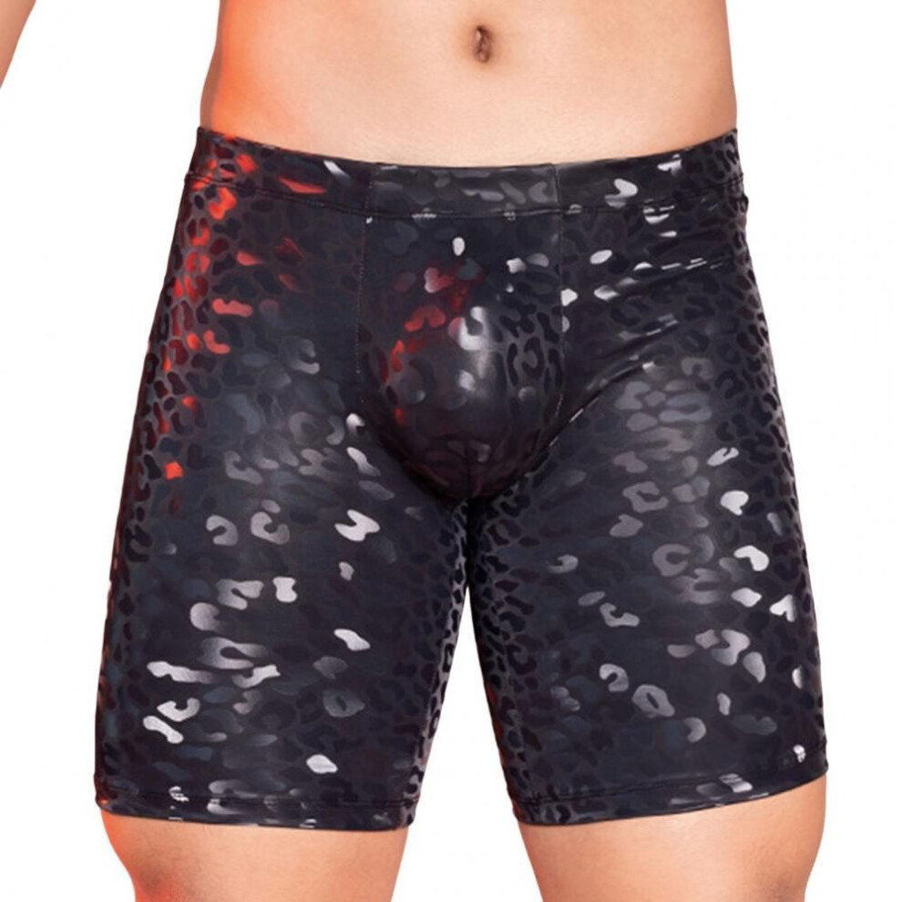 (One Size, black gray) Men's Faux Leather Underwear Mid-ris 3D U-convex Snake Leopard Print Stretchy Skinny Shorts Briefs