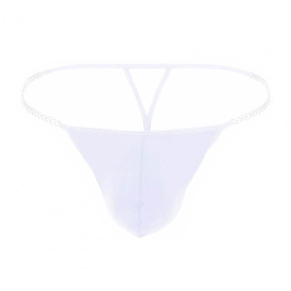 (XL, white) Men Thong with Good Breathability Men's Ice Silk Thong Underwear with Metal Chains Hollow Out G-strings Comfortable for High