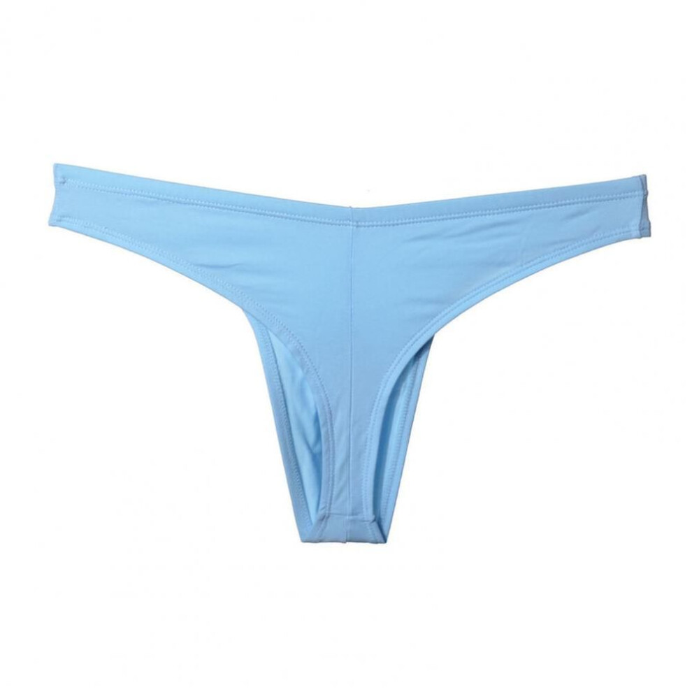 (M, light blue) Solid Color Men Underwear Men's Low-rise Elastic Waistband Thong Briefs Seamless Sport Style Panties Breathable Cotton U-convex