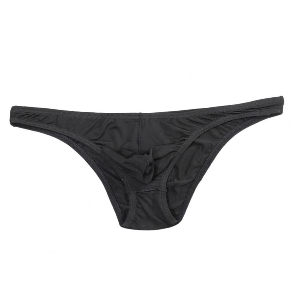 (XL, black) Men Briefs Ice Silk Ultra-Thin Low-Waist Underwear U-Convex Solid Color Elastic Breathable Panties Daily Wear