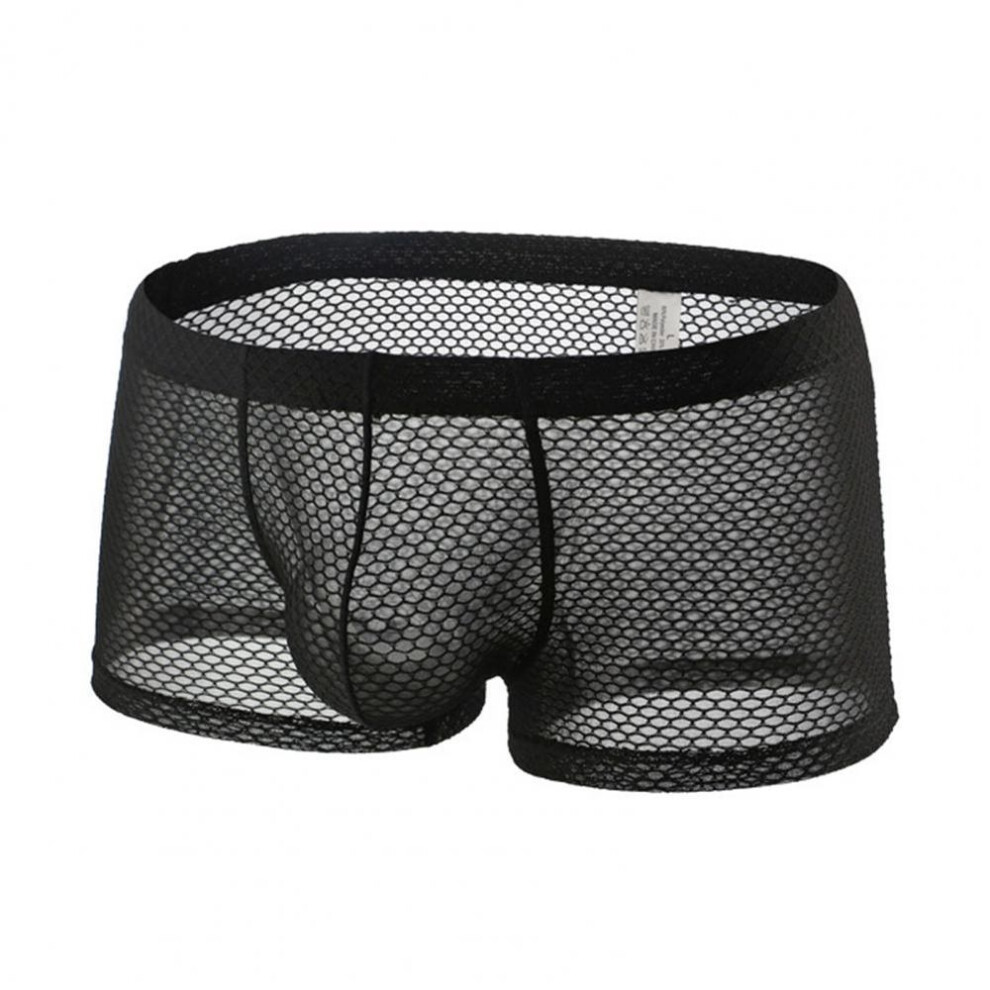 (L, black) Men Slim Fit Shorts Briefs Summer Thin Low-rise Solid Color Underwear Breathable Mesh Elastic Waistband Panties Underwear